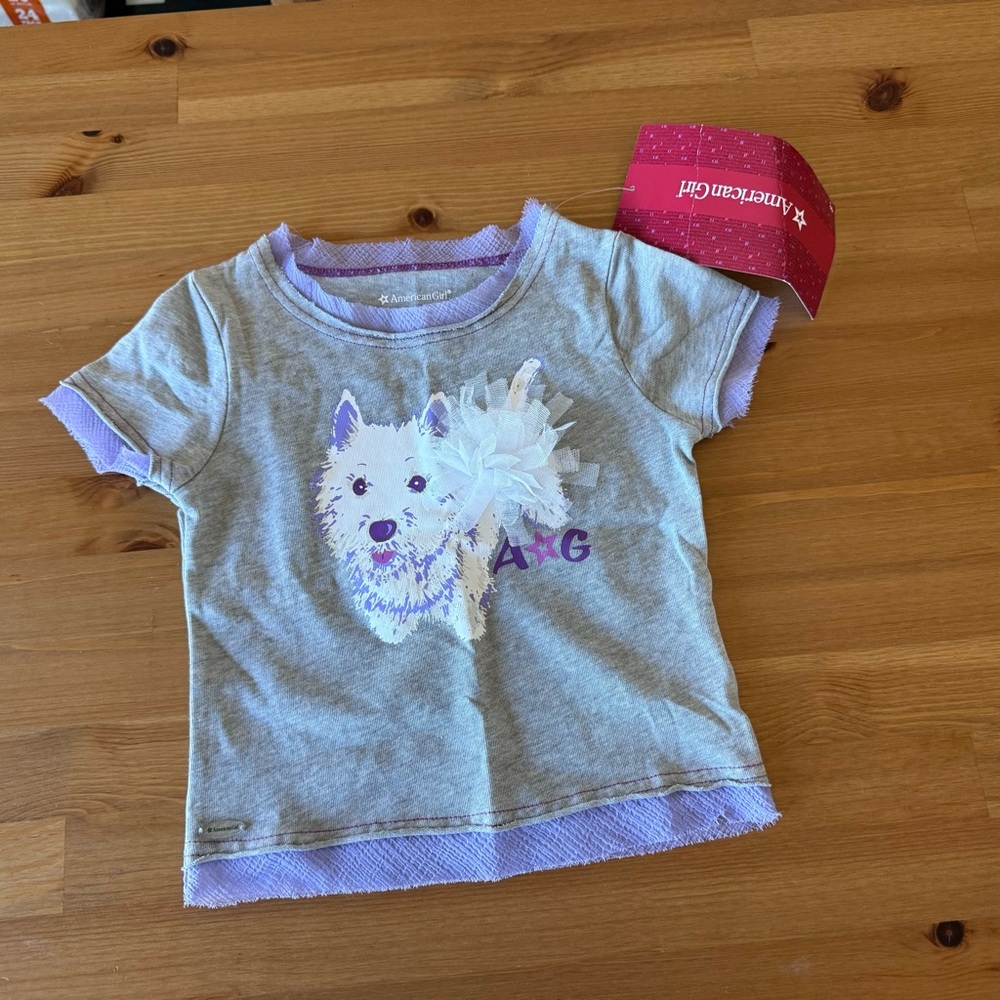 American Girl grey and purple tshirt dog with tutu Pom Pom